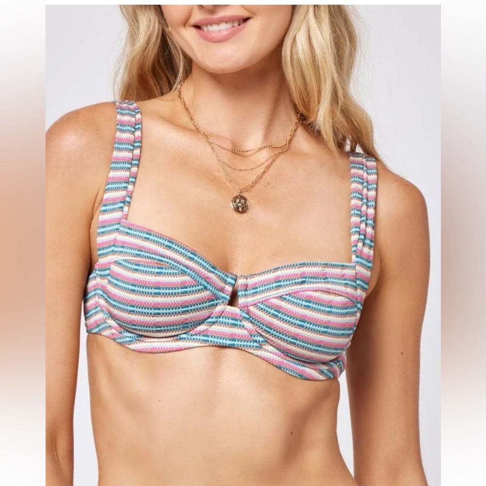 l*space Pink Blue Striped Bikini Top